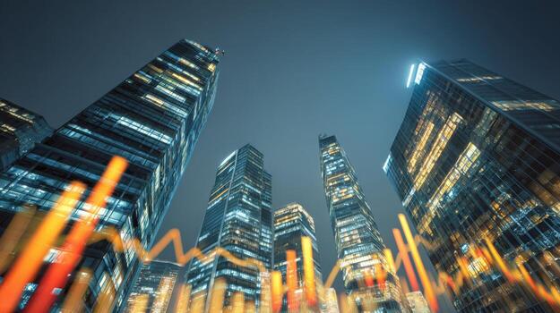 city-skyline-at-night-with-financial-chart-overlay-modern-business-and-investment-concept-photo